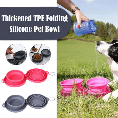 Foldable Double Pet Feeding Silicone Bowl