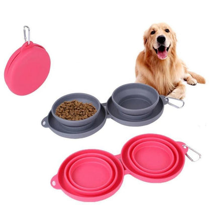 Foldable Double Pet Feeding Silicone Bowl