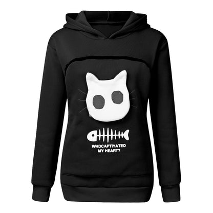 Women Hoodie Sweatshirt With Cat Pet Pocket