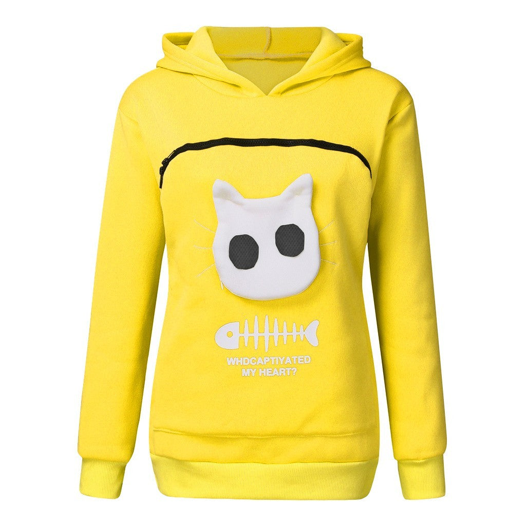 Women Hoodie Sweatshirt With Cat Pet Pocket