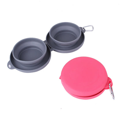 Foldable Double Pet Feeding Silicone Bowl