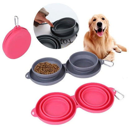 Foldable Double Pet Feeding Silicone Bowl