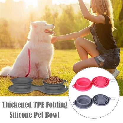 Foldable Double Pet Feeding Silicone Bowl