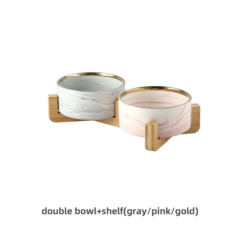 Marbling Ceramic Double Bowl For Pet